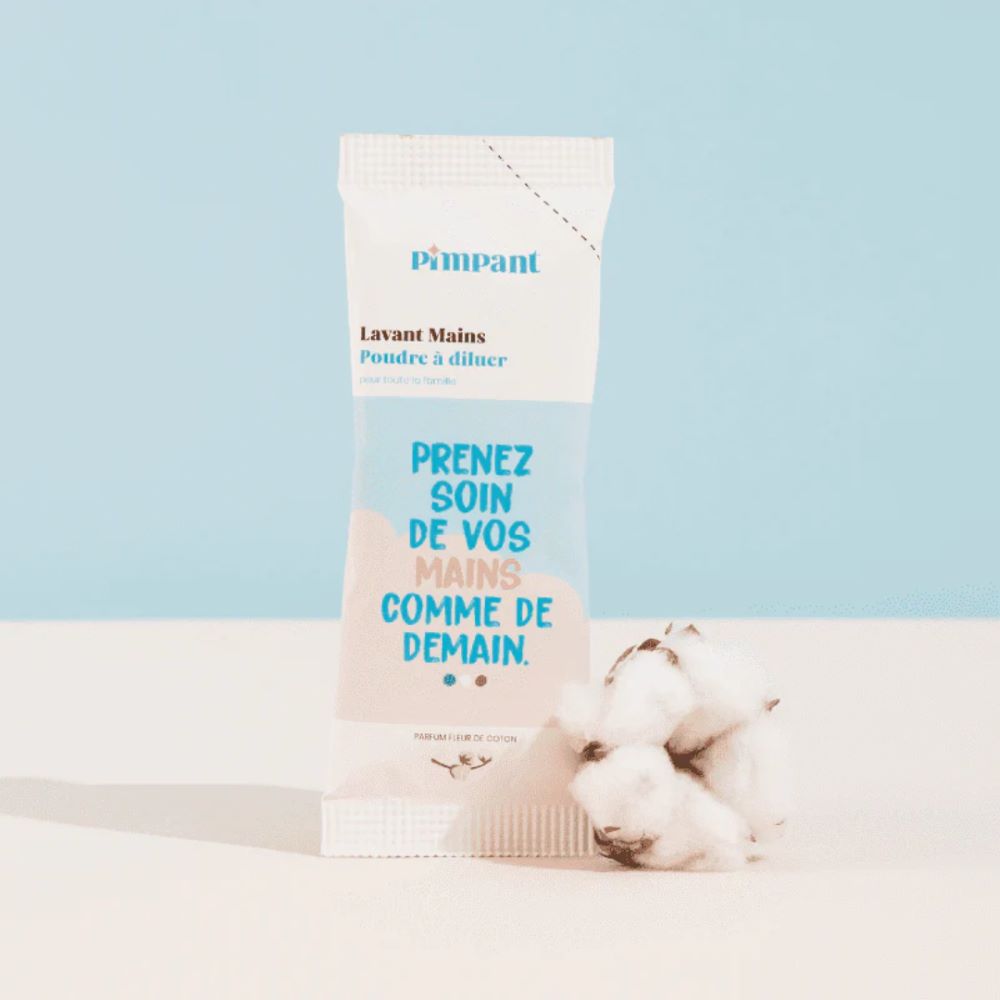 Gel lavant mains en poudre à la fleur de coton – Pimpant